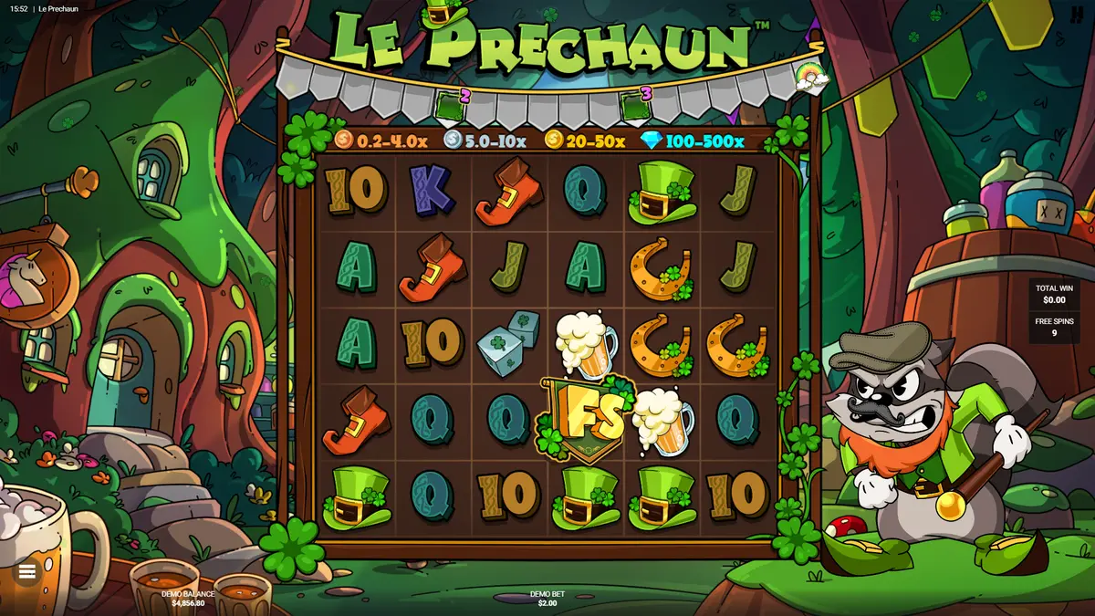 Arc Adventure bonus screen showing Lucky Charm Bar at Level 2 and active Golden Squares on the grid
